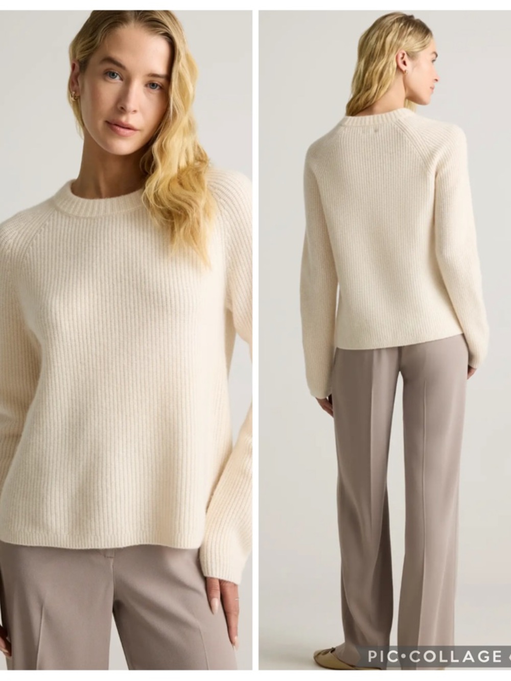 EUC Quince Mongolian Cashmere Fisherman Crewneck Sweater in Ivory